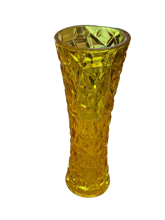 Vintage Honey Pressed Glass Yellow 8.5" Vase Star Design