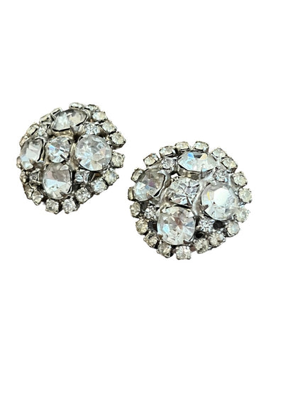 Vintage Formal Rhinestone Round Clip On Earrings Evening Bling