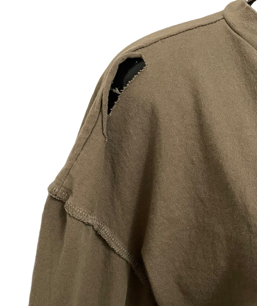 Medium Glam Los Angeles Long Sleeve Distressed Womens Top Olive Green High Low Hem