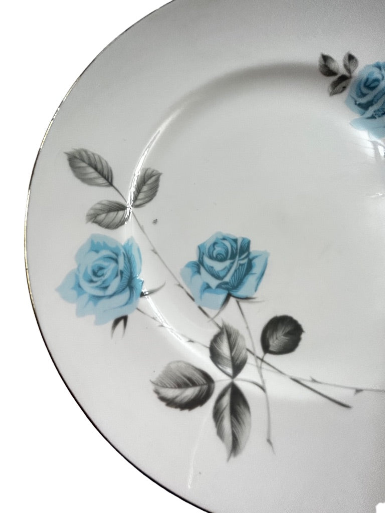 Crown Staffordshire Fine Bone China Blue Rose 8.25" Salad Plate Gold Trim