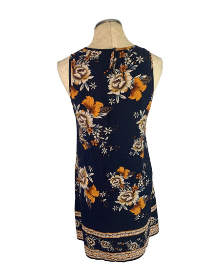 6 Shein Navy Blue Floral Pattern Sleeveless Shift Dress Short