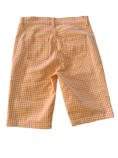 6 DG2 Diane Gilman Women's Orange White Gingham Stretch Denim Shorts