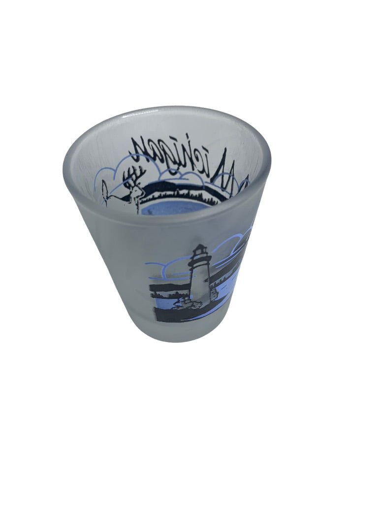 Michigan Waterfront Frosted Shot Glass 1.5 oz Blue Black