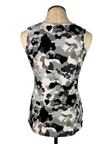 XXS D&Co Women's Abstract Print Fitted Knit Tank Top Sleeveless White Gray