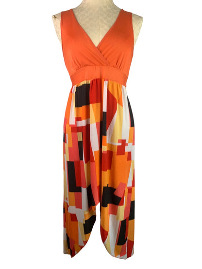 Small Julia Orange Retro Style Dress V-Neck Silk Blend