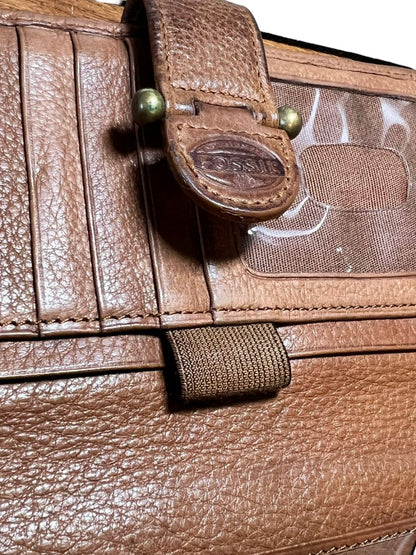 Fossil Brown Bi-Fold Pebbled Leather Wallet Snap Credit Card Check Change Pocket