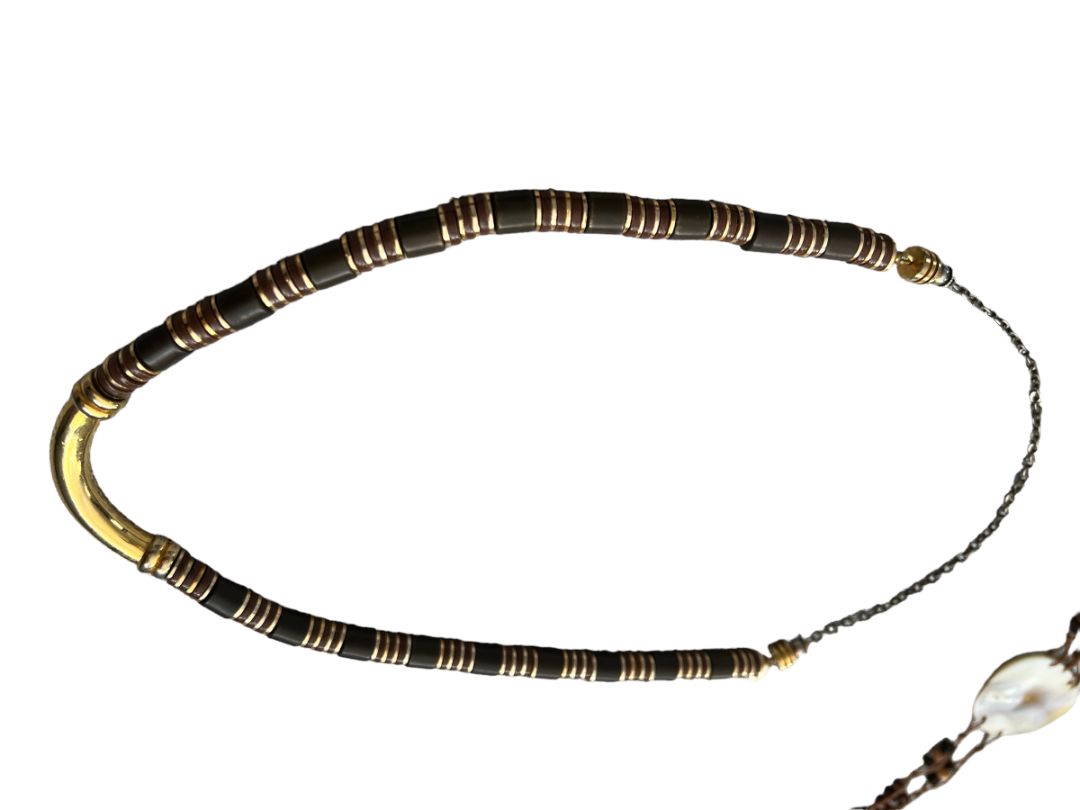 Anne Klein Brown Gold Stacked Bead Statement Necklace 22"