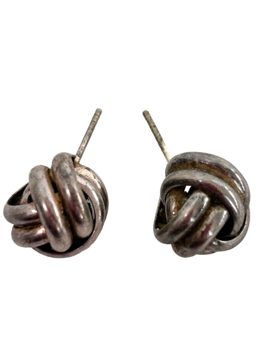 Silvertone Knot Pierced Post Earrings 5/8" Diameter Missing Back