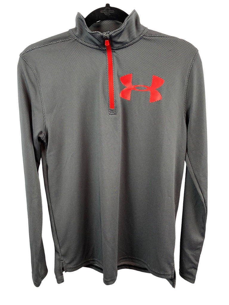 XL Youth Under Armour 1/4 Zip Pullover Gray Red Logo Long Sleeve Boy's