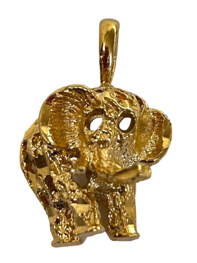 Small Goldtone Elephant Pendant Charm Pierced Design .75" Drop