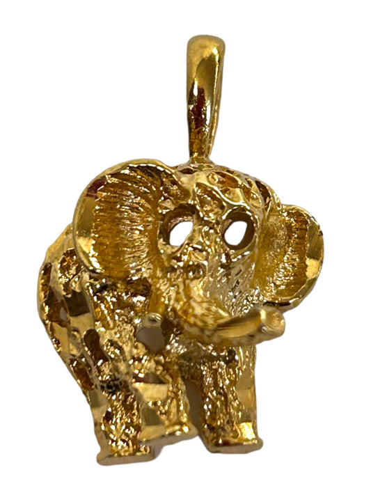 Small Goldtone Elephant Pendant Charm Pierced Design .75" Drop