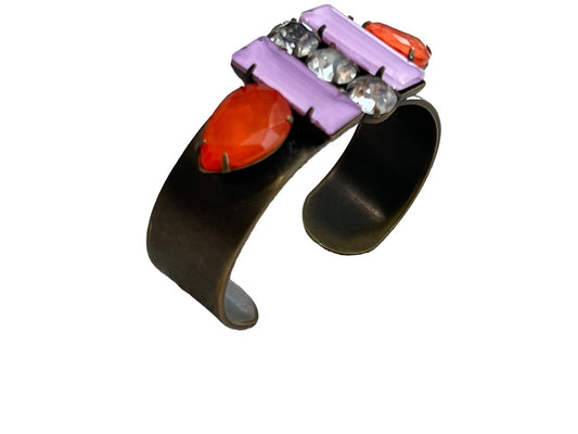 Loren Hope Vintage Brass Cuff Bracelet Statement Rhinestone