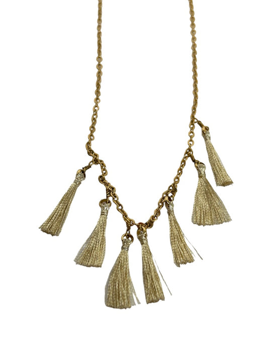 J.Crew Goldtone 16-18" Necklace Fabric Metallic Gold Tassels Lobster Clasp