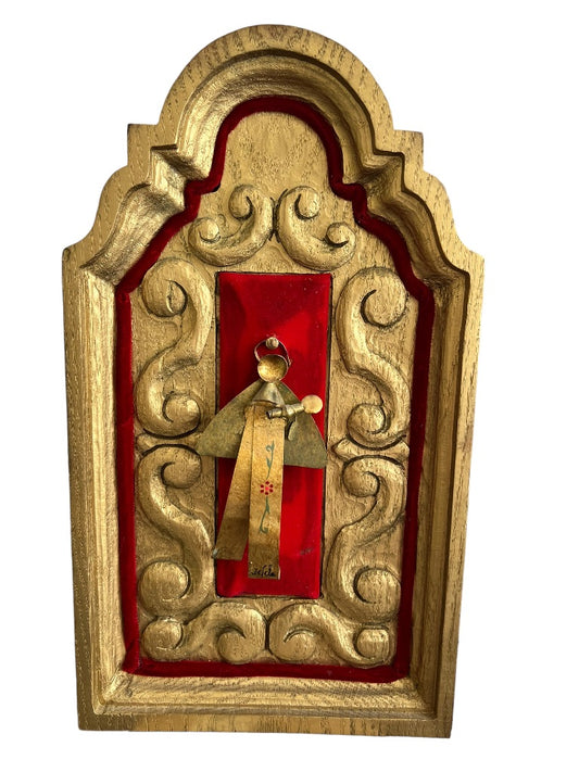 Mother Mary Jesus Handmade Wall Art Ornate wood Velvet and Metal art Signed