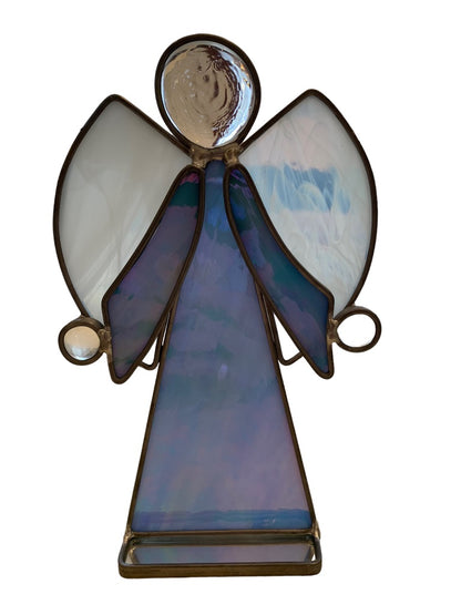 Custom Stained Glass Angel Blue Lavender Tabletop Freestanding 8"h x 4 3/4"w