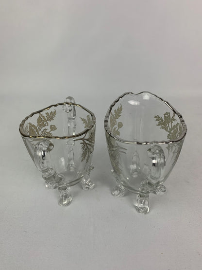 Vintage Silver City Flanders Glass Footed Open Sugar and Creamer Set