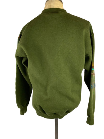 Medium Franklin Olive Green Sweatshirt Painted Signed "Watson" Embellished