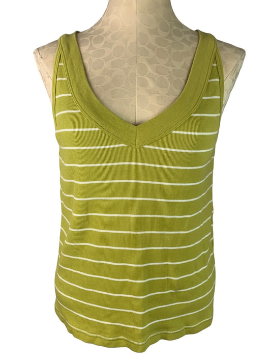 Large Chico's Women's Lime Green White Stripe V-Neck Tank Top