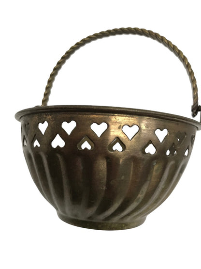 Rosenthal Netter Brass Small Basket Heart Theme with Handle Decorative