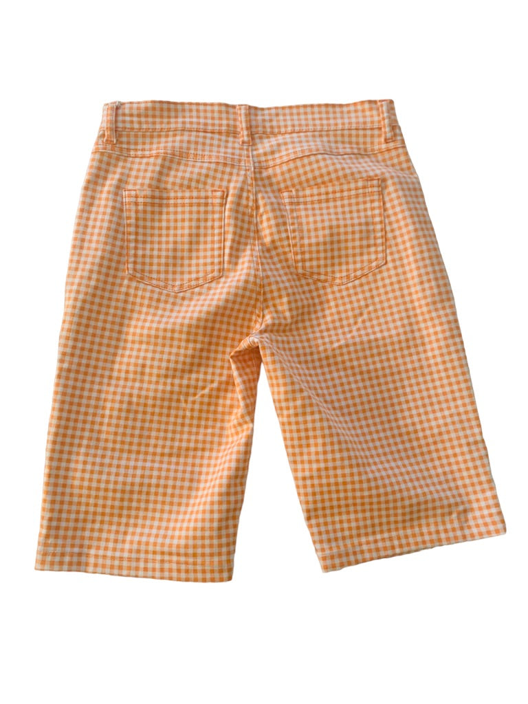 6 DG2 Diane Gilman Women's Orange White Gingham Stretch Denim Shorts