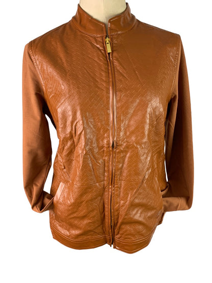 Small Liz Claiborne Full Zip Faux Leather Jacket Women's Mixed Fabric