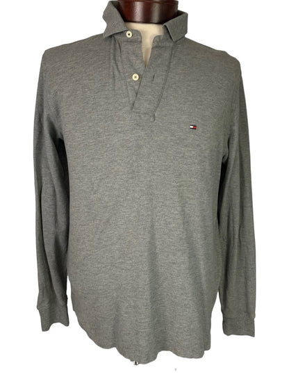 Medium Tommy Hilfiger Men's Forest Gray Long Sleeve Polo Shirt Regular Fit