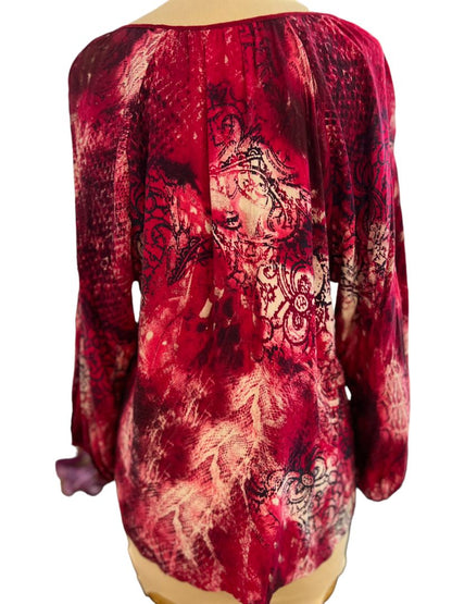 Large Ariat Pink Tie Neck 3/4 Sleeve Blouse