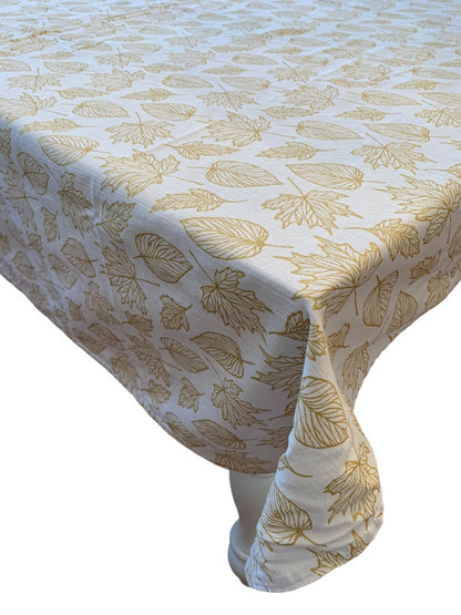 Rectangular Tablecloth Table Linen Cream with Gold Metallic Leaves 61" x 77"