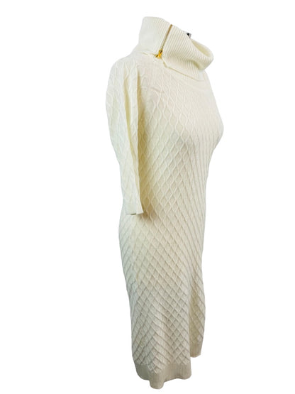 Medium appraisal Women's Ivory Knit Lightweight Sweater Dress Zip Cowl Neck