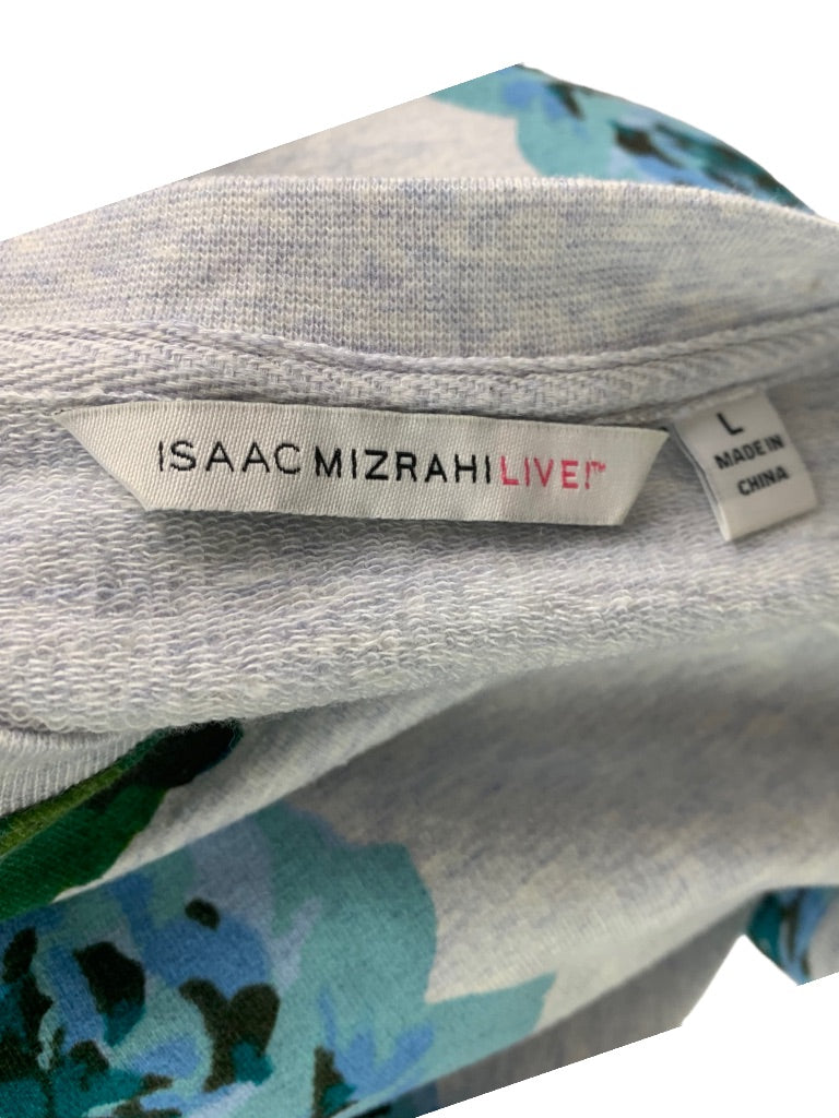 Large Isaac Mizrahi Live! Women's Gray Floral Sweatshirt Wide Neck