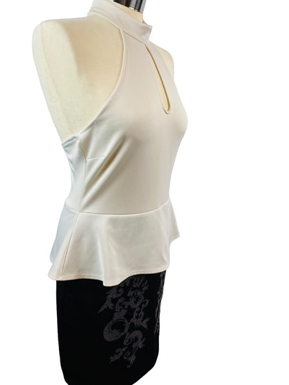 Large Republic of Couture White Black Fitted Sleeveless Peplum Dress