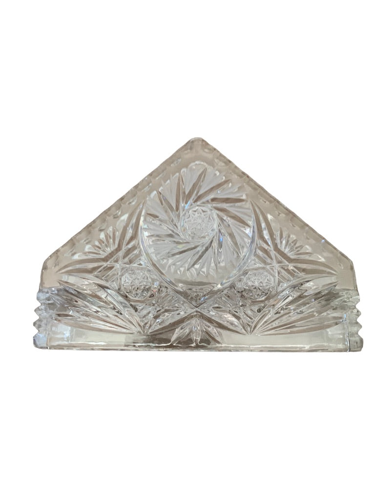 Vintage Crystal Napkin Holder Elegant Clear 6"l x 4"h