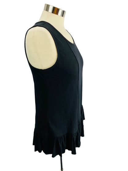 XS DG2 Diane Gilman Black Ruffle Hem Sleeveless Tshirt Tank Tunic Length