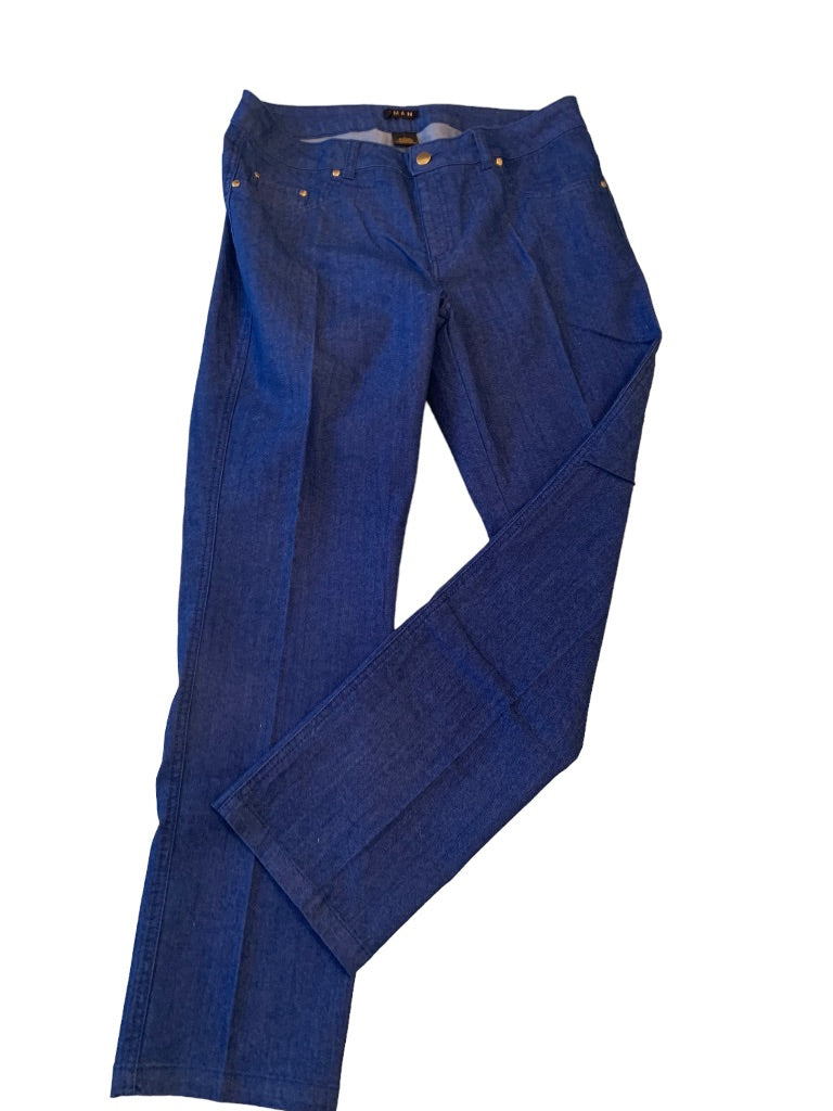 Large Iman Global Chic Women's Stretch Jeans New Blue Patent Belt