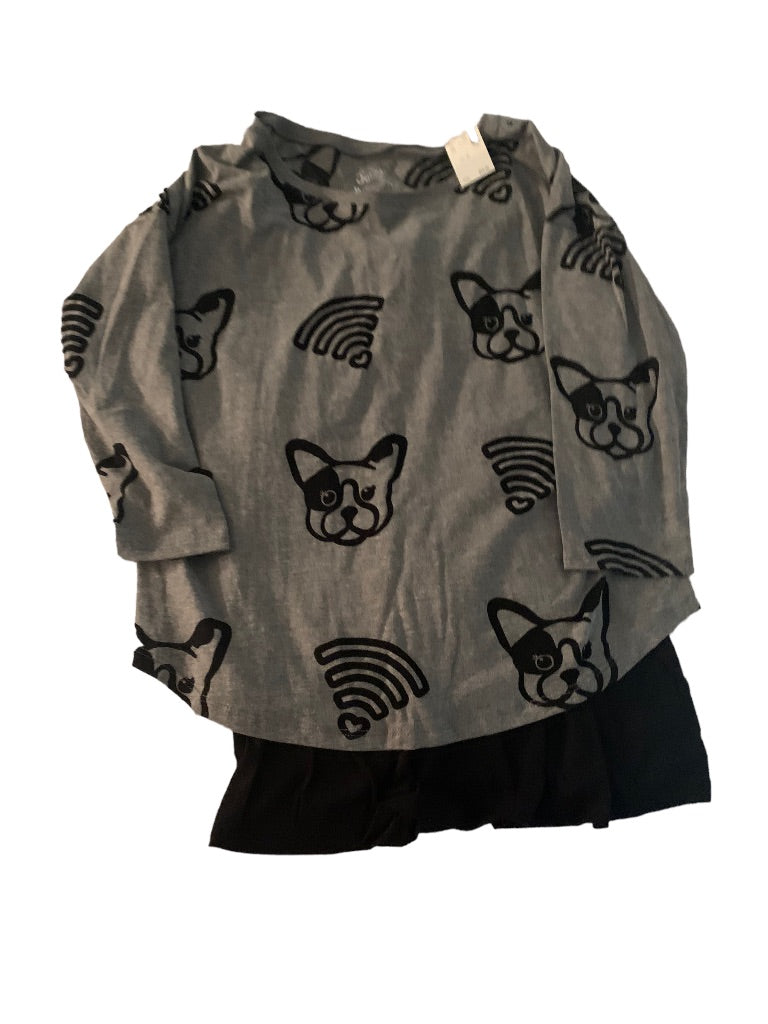 18 Justice Girls New Dog Print Shirt Top Lined Gray Black 3/4 Sleeve