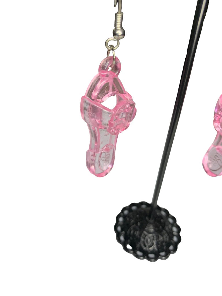 Pink Clear Acrylic Sandal Earrings 2.5" Drop Dangle Hook Pierced