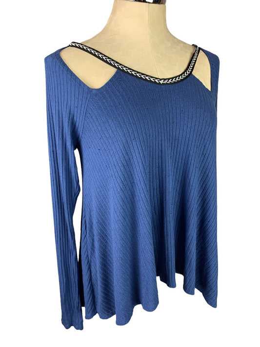 Medium Lazy Sundays Women's Blue Cut Out Neckline Soft Jersey Knit Top