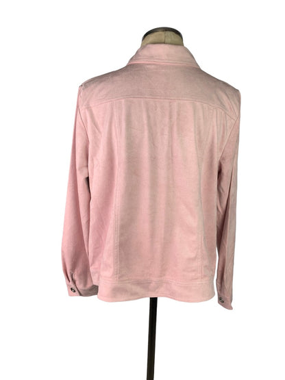 Large Joan Rivers Faux Suede Pink Jacket Button Up Pockets Women's