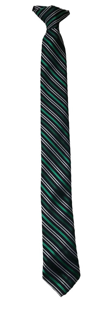 Boy's Navy Blue and Green Stripe Clip On Necktie Tie 15"