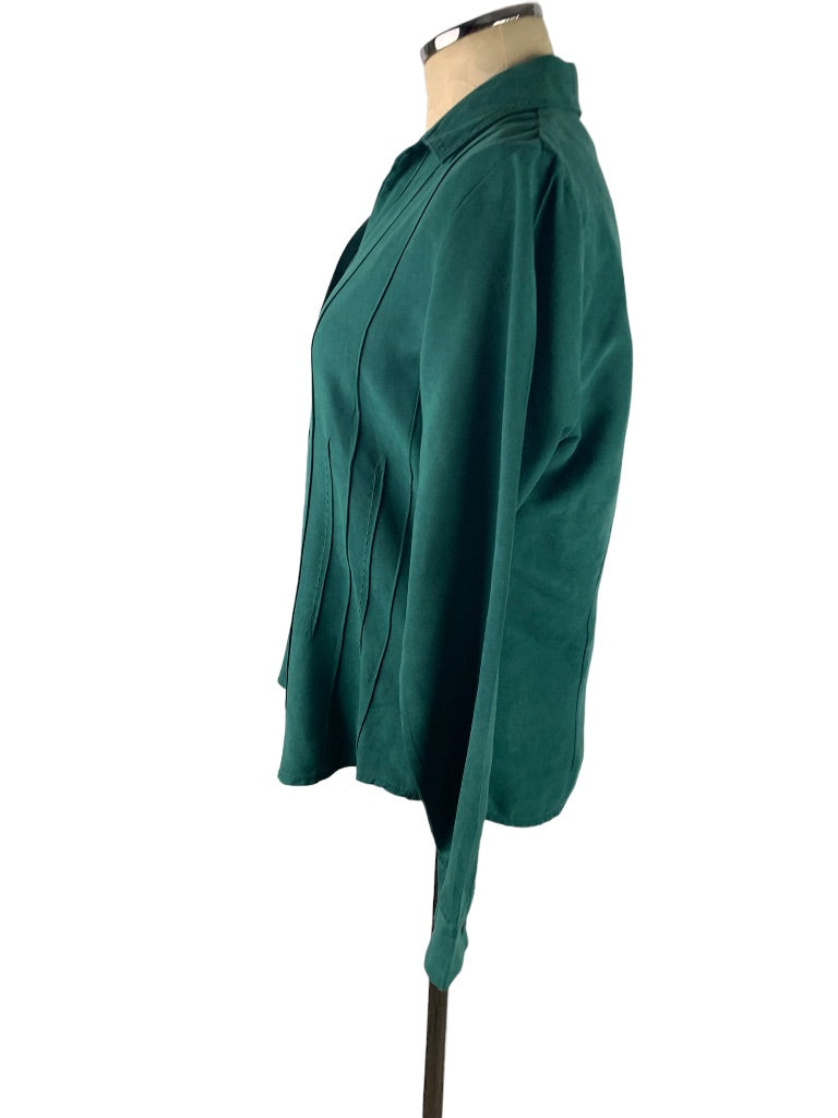 Medium Lemon Grass Studio Women's Microfiber Blouse Button Up Emerald Green