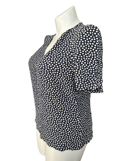 12 Boden Women's Navy Polka Dot Short Sleeve Blouse