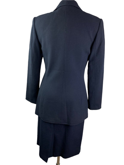 6 Kasper for A.S.L. Women's Navy Blue Skirt Suit Wool 2 Piece