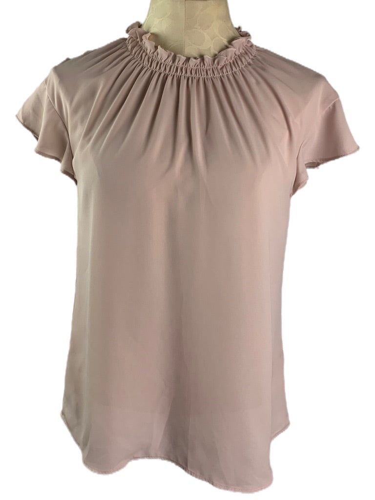 Small Express Pink Popover Blouse Sheer Short Sleeve Women's