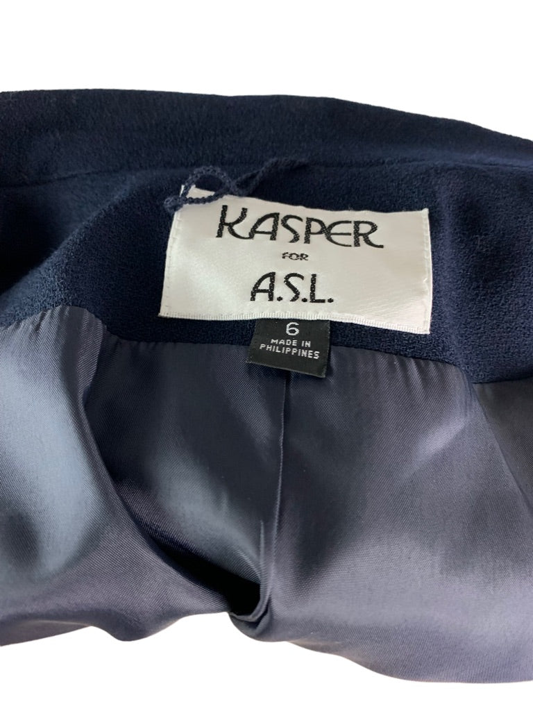 6 Kasper for A.S.L. Women's Navy Blue Skirt Suit Wool 2 Piece