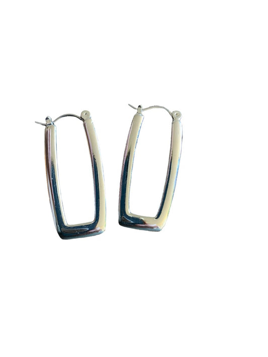 Silvertone Rectangle Pierced Leverback Earrings 1 1/8" Drop