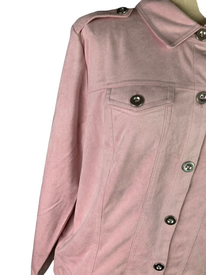 Large Joan Rivers Faux Suede Pink Jacket Button Up Pockets Women's