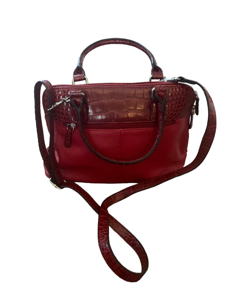 Giani Bernini Red Leather Satchel Convertible Crossbody Handbag Croc Embossed