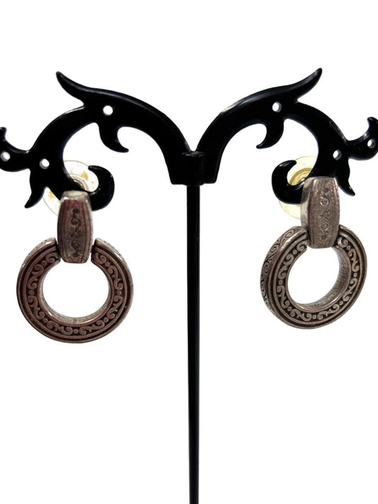 Vintage Sivertone Door Knocker Earrings Embossed 1 1/8" Drop Post Pierced