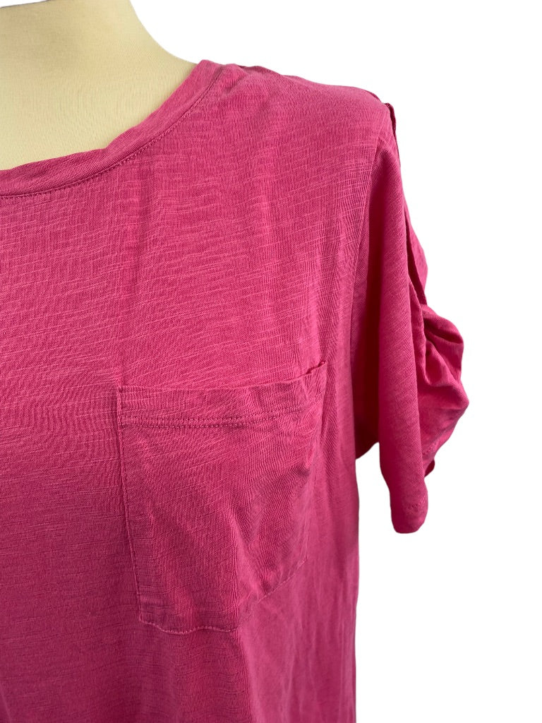 2X Sanctuary Women's Hot Pink Tunic Tshirt Single Pocket Short Sleeve 35" length