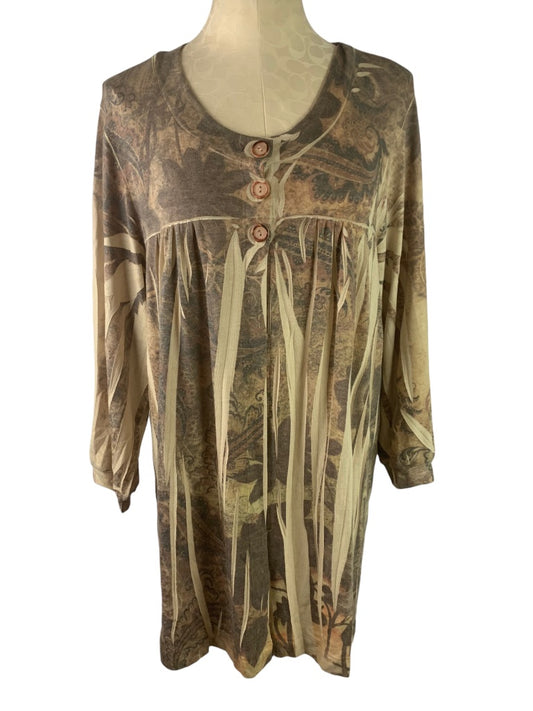 2X Susan Lawrence Women's Lightweight Pleated Brown Print Cardigan